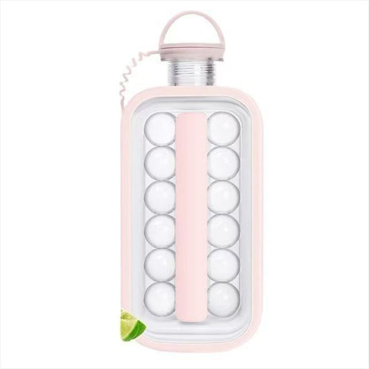 2-in-1 Portable Folding Ice Ball Maker Bottle, Silicone Freezer Ice Mold & Water Bottle for Cocktails, Travel, Gym
